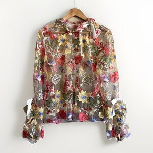 Impulsive Sheer Long Sleeve‎ Embroidered Floral Top Women's Large